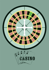 Casino vintage style poster with roulette. Retro vector illustration.