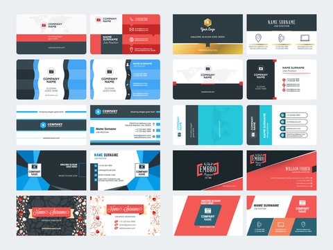 Set of Creative and Clean Corporate Business Card Print Templates. Flat Style Vector Illustration. Stationery Design