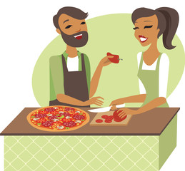 Young couple preparing pizza together
