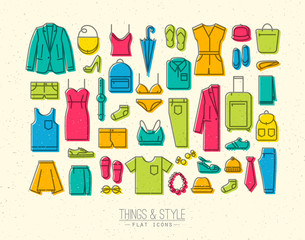 Flat clothes icons color