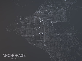 Fototapeta premium Cartina Anchorage, vista satellitare, Usa, Stati Uniti