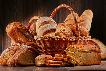 Composition with variety of baking products on wooden table