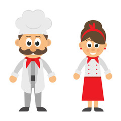 cartoon man and woman chef vector