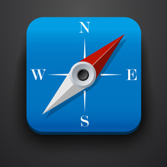 Compass, travel symbol icon on blue