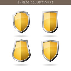 Set of metal orange mediavel shields template on white backgroun