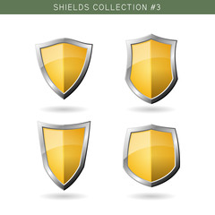 Set of metal orange mediavel shields template on white backgroun