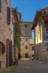 Streets of tiny ancient town in Tuscany, Contignano.