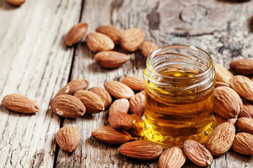 Sweet Almond Oil, first extraction, in a small glass jar, dry al