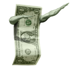 United States of America dollar bill with muscular arms depicting strong power of the U.S. dollar bill, economy and free market.