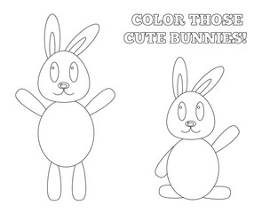 Coloring page -  bunnies standing and sitting