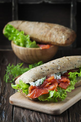 Healthy sandwich with cheese and salmon