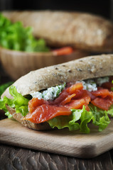 Healthy sandwich with cheese and salmon