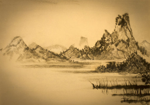 medieval Chinese painting mountains and clouds