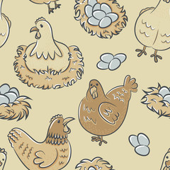 Chicken with eggs seamless pattern