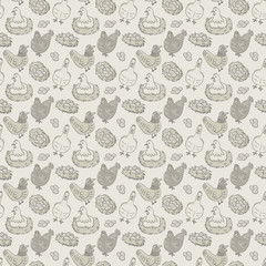 Chicken with eggs seamless pattern