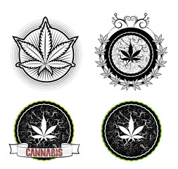 marijuana cannabis leaf symbol design stamps vector illustration