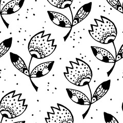 Black and white seamless background of tulip
