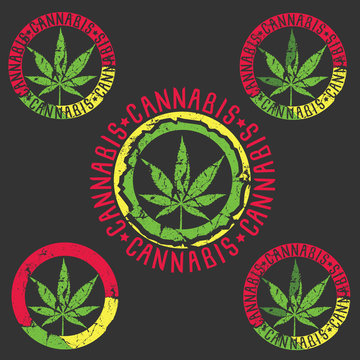 marijuana cannabis leaf symbol design stamps vector illustration