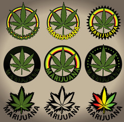 marijuana cannabis leaf symbol design stamps vector illustration