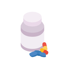 Bottle with pills icon, isometric 3d style 
