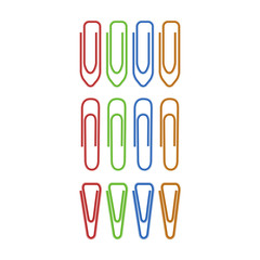 Colorful paper clips icon, realistic style 