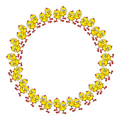 Funny frame with yellow chicks.Vector clip art.