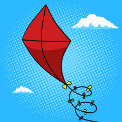 Fototapeta na wymiar Kite in sky pop art style vector illustration