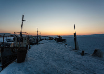 Abandoned ships at Baikal coast