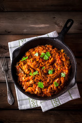 Stewed cabbage  in a vintage frying pan