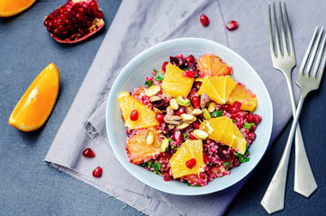 Quinoa chilantro beet pistachio pomegranate salad