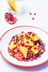 Quinoa chilantro beet pistachio pomegranate salad