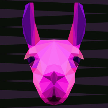 Abstract polygonal geometric bright glaring pink llama portrait