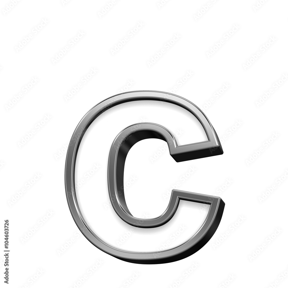 Fototapete one lower case letter from white with silver shiny frame alphabet set, isolated on white. computer g