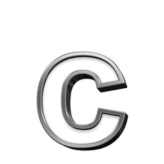 One lower case letter from white with silver shiny frame alphabet set, isolated on white. Computer generated 3D photo rendering.