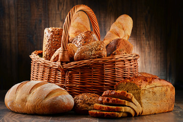 Composition with variety of baking products on wooden table