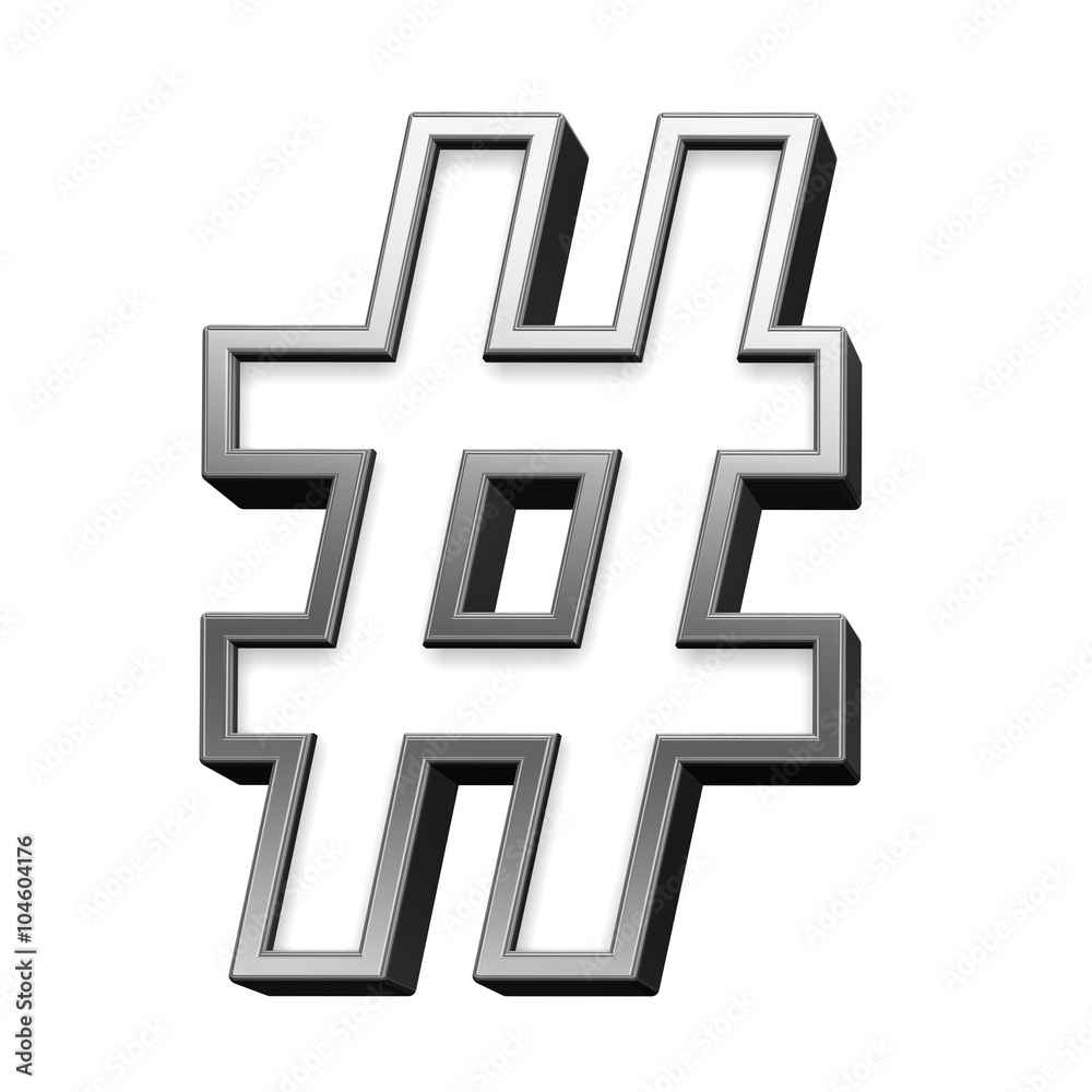 Fototapete number mark from white with silver shiny frame alphabet set, isolated on white. computer generated 3