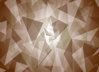 Abstract triangle shapes randomly layered, in brown shades with bright center, graphic art, vector illustration in modern contemporary art design. Suitable as background texture pattern. 