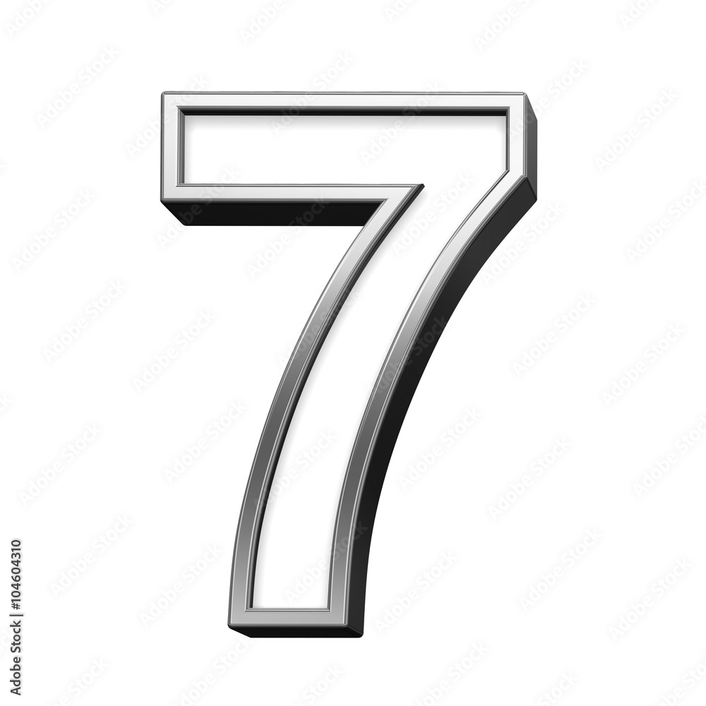 Fototapete one digit from white with silver shiny frame alphabet set, isolated on white. computer generated 3d 
