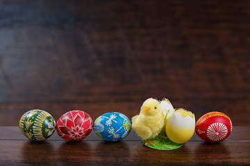 hand painted Easter eggs and chick