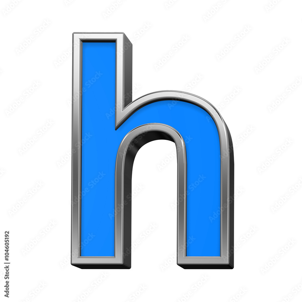 Fototapete one lower case letter from blue with silver shiny frame alphabet set, isolated on white. computer ge