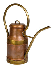 Old copper watering can. Isolated on white