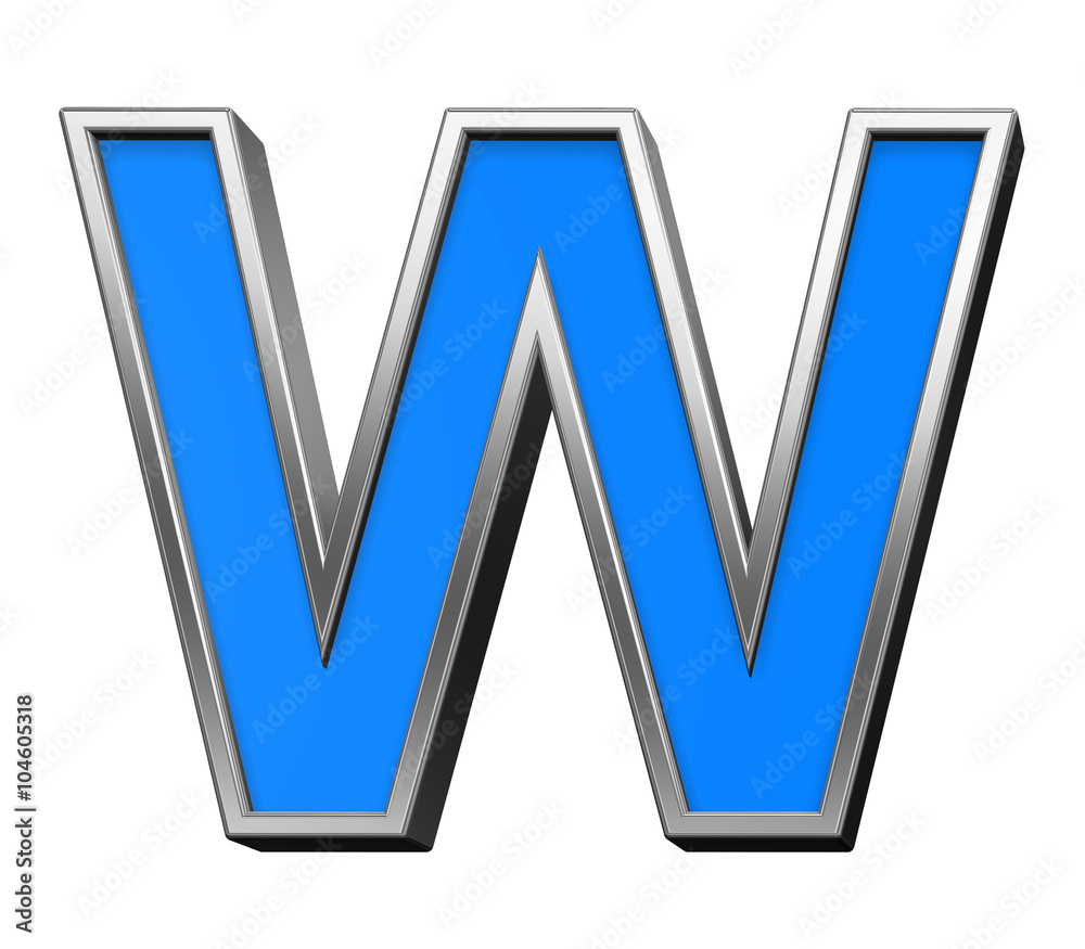 Fototapete one letter from blue with silver shiny frame alphabet set, isolated on white. computer generated 3d 