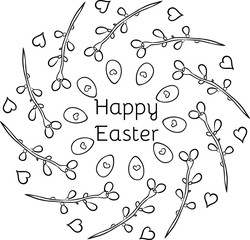 Happy Easter hand drawn cute doodle vector wreath