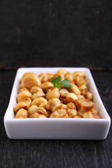 fried mushrooms(champignon) with the marinade of mustard, honey and garlic