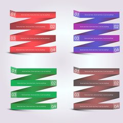 Zig zag infographics, various colors, banners, buttons