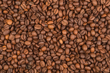roasted coffee beans, can be used as a background. top view