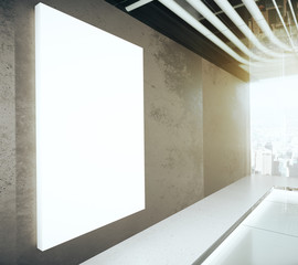 Blank glowing poster on the wall in modern empty room, 3D Render