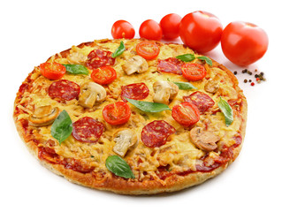 Delicious tasty pizza isolated on white