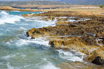 Rocks on the coast of Aegean Sea.