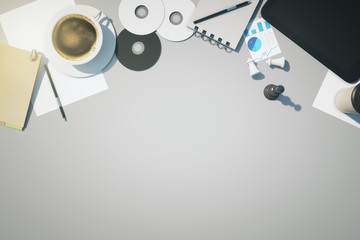 Obraz premium Topview of grey desktop